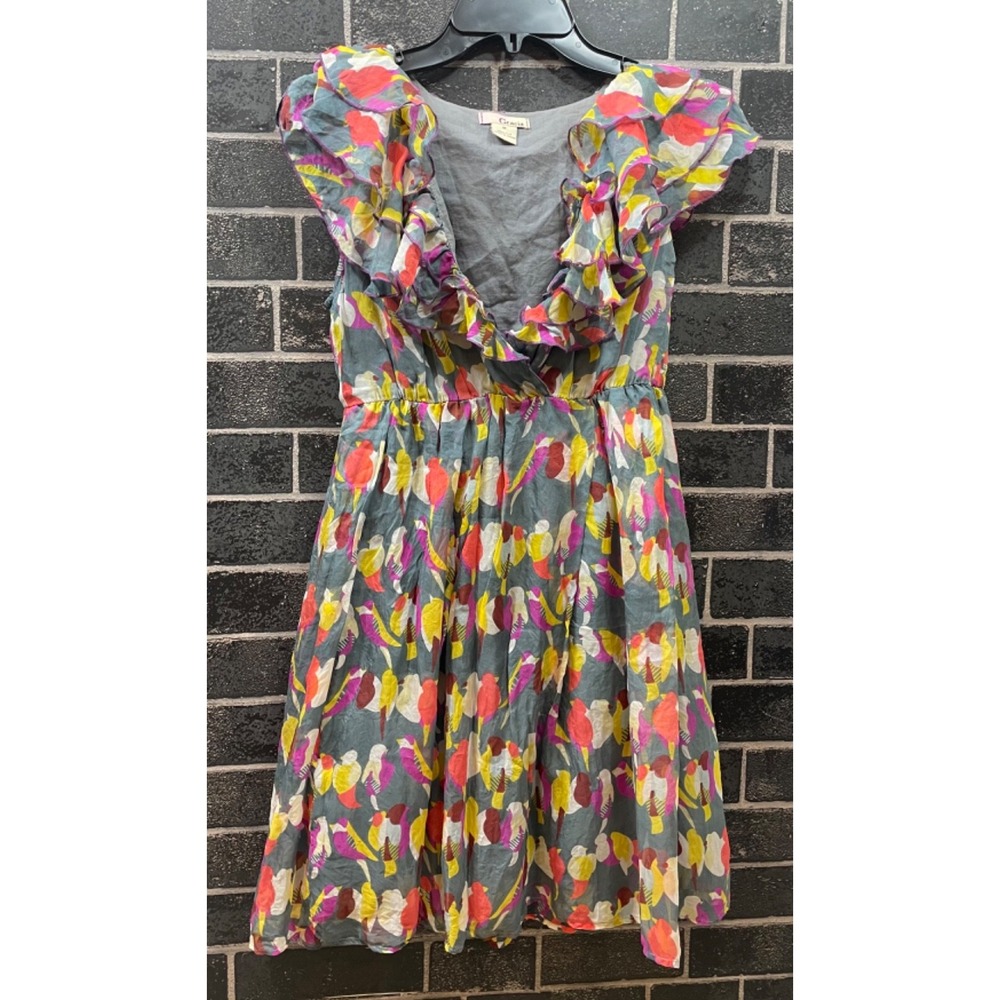 Gracia Silk Ruffle Dress Women's size medium  Midi Designer Lined